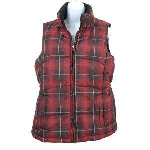 In Style We Trust NY Reversible Zip Puffer Vest Womens M Red Tartan Plaid Black